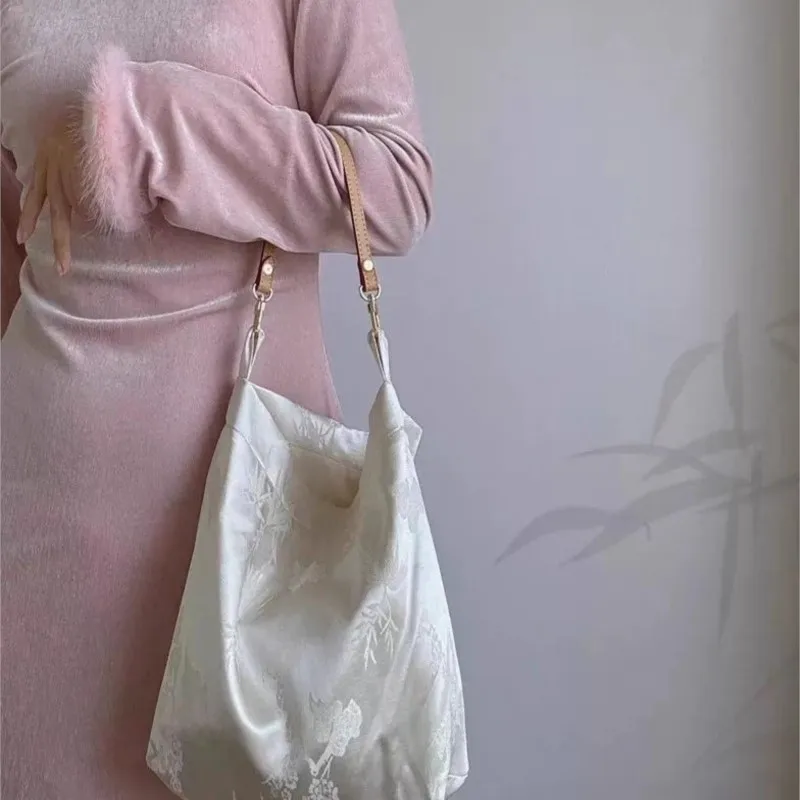 JIAERDI Chinese Style Satin Shoulder Bags Wallets Women Vintage Floral Chic Y2k Underarm Bag Ladies Harajuku Handbag Aesthetic