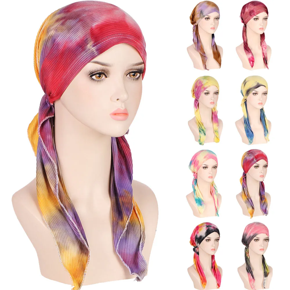 New Pre-Tied Turban Women Chemo Cap Muslim Hijab Inner Caps Hair Loss ...