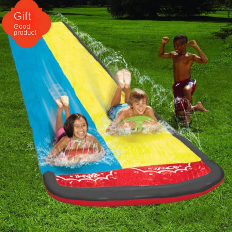 Children Play with Water Toys and Water Skiing Watercourses in Summer Children Play with Water in the Lawn Courtyard in Pairs 1
