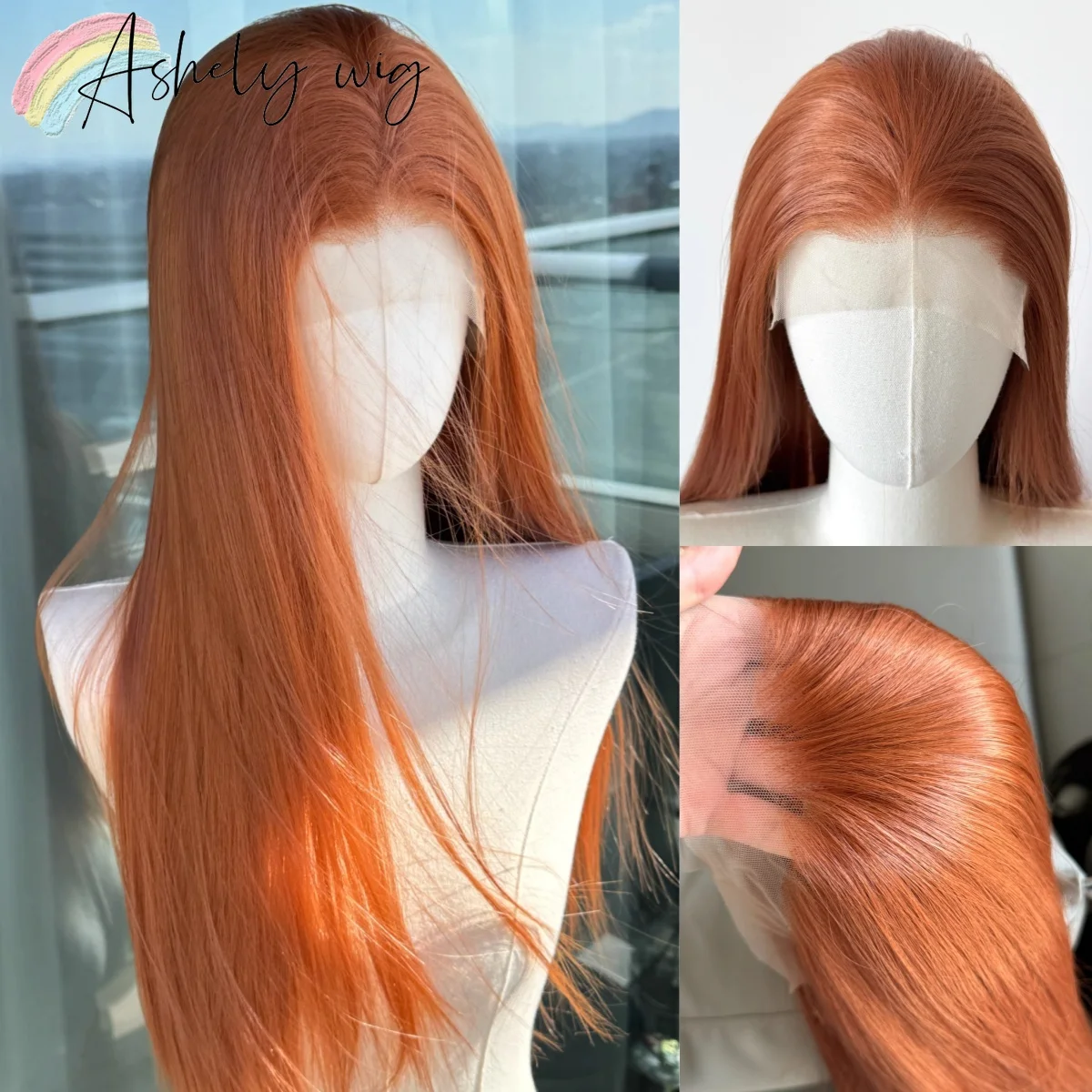 Orange Wig for Women 13*4 Lace Front Wig Long Straight Hair Wig Nature Looking Soft Super Thick Super thick for Cosplay Dialy