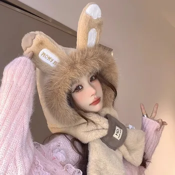 Rabbit Ears Plush Scarf and Hat Two Piece Set 2