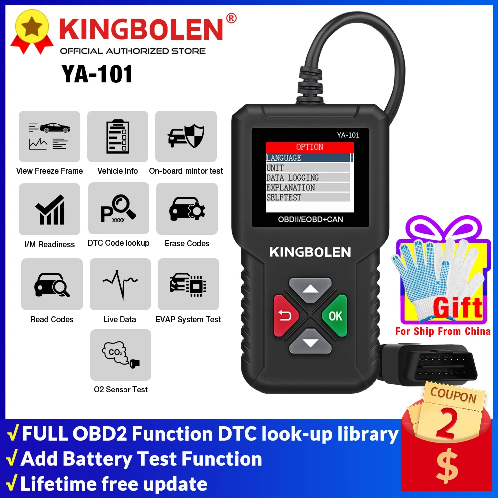 KINGBOLEN YA101 Car OBD2 Scanner YA101 Code Reader for Check Engine