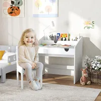 Aiyaplay Ensemble bureau et chaises pour enfants +3 ans avec tiroir amovible et compartiment gris et blanc 2