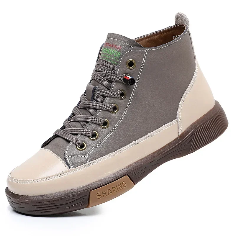 Womens Genuine Cowhide Winter 2023 New Arrival Flat Soft Leather High-top Shoes Beef Tendon Soft Bottom Leisure Casual Shoes