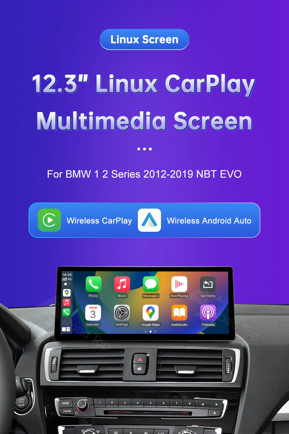 12,3 "Ultra Dünne Android Auto Bildschirm Für BMW Serie 1/2 Serie F20 F21 F22 F23 Drahtlose CarPlay Multimedia Player radio GPS Navi – Detail 1