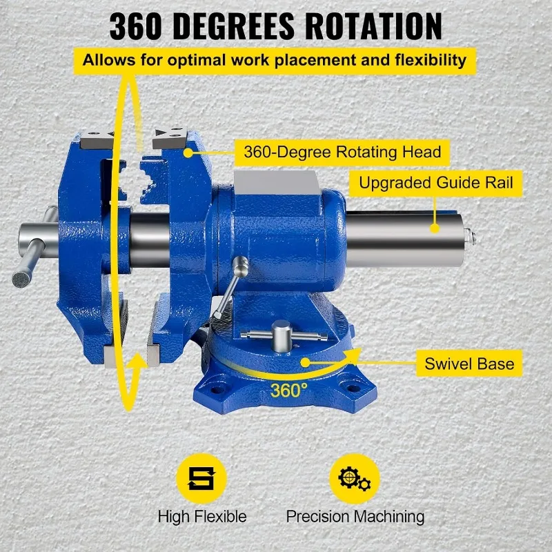 BestEquip 6" Heavy Duty Bench Vise, Double Swivel Rotating Vise Head/Body Rotates 360°,Pipe Vise Bench Vices 30Kn Clamping Force 5
