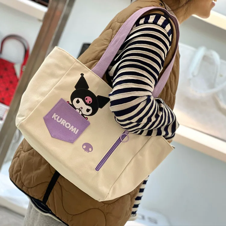 2024 New Sanrio Shoulder Bag Cute Cartoon Anime Kuromi Mymelody Pochacco Woman Crossbody Bag Large Capacity Canvas Bag Girl Gift
