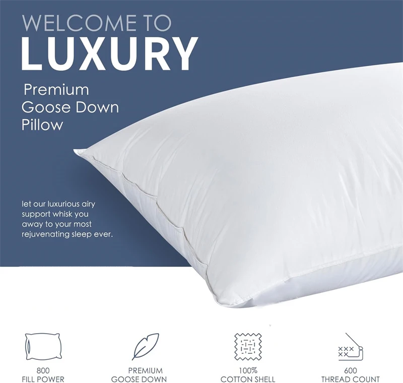 2Pcs 93% Goose Feather Down Pillows Neck Pillows for Sleeping 1 Pair Bed Pillow Inserts 100% Cotton Shell Standard Queen King 2