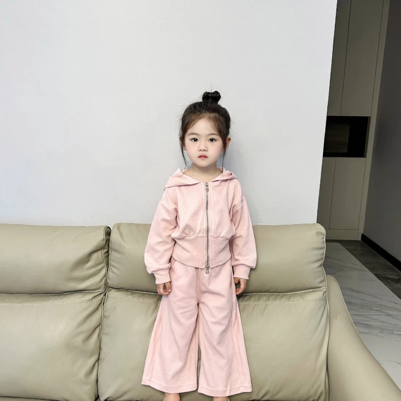 Girl Two Piece Set New Comfortable Concise Western Style Hooded Cardigan Coat Straight-Leg Pants Cute
