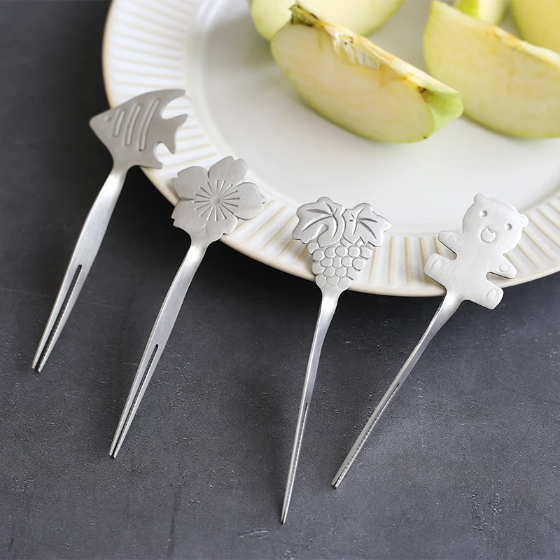 Creative Cute Small Fruit Fork Stainl Steel 304 Dinnerware Set Dert Cake Fruit Tag Home Use Kitchen Dining Tableware