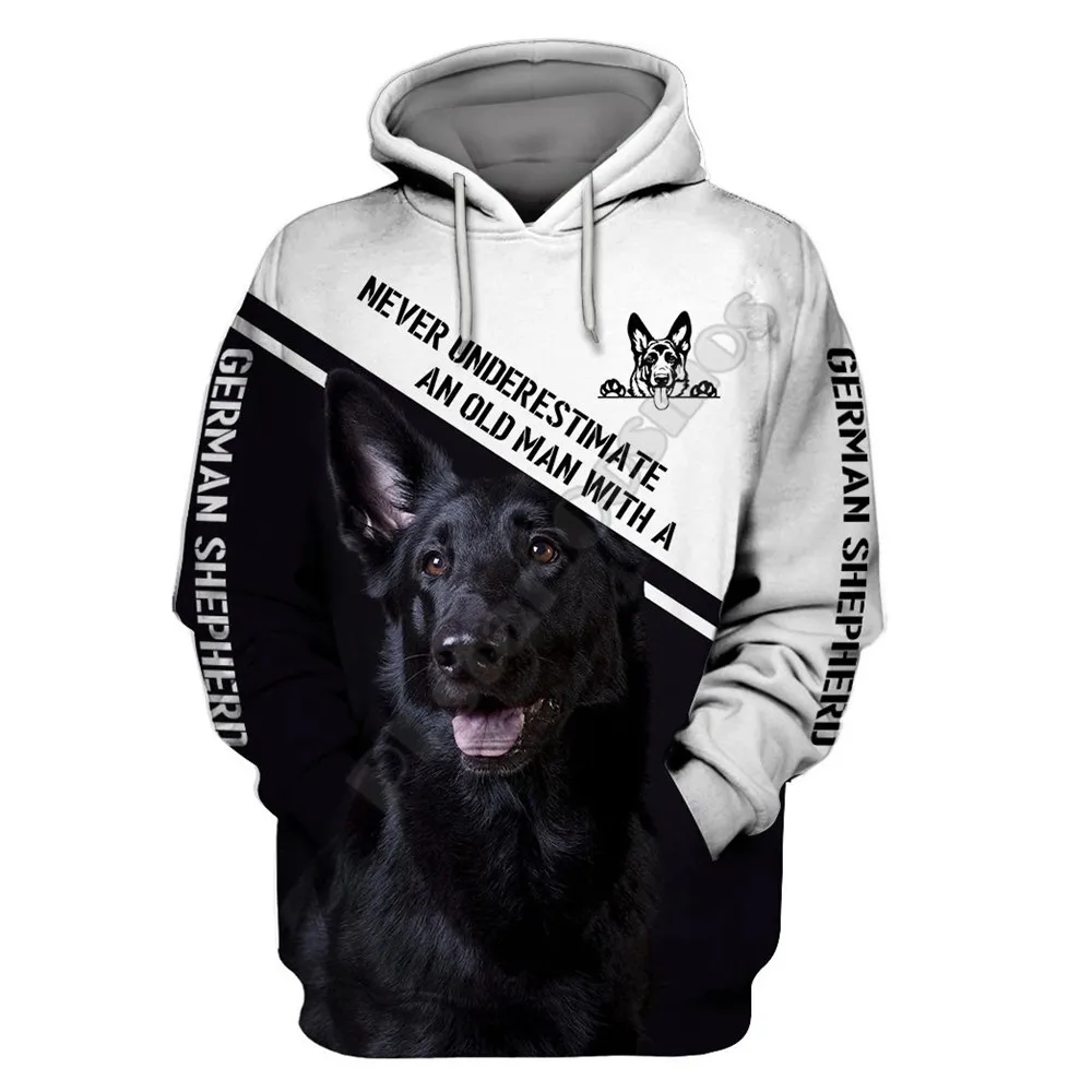 thumbnail image 1 of Nunca subestimes a un anciano con un pastor alemán Sudadera con capucha con estampado 3D por todas partes Chándal de calle Love Dog 01, 1 of 5