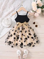 Robe décontractée en maille florale et velours pour filles, style princesse, idéale pour les fêtes, les vacances et comme cadeau – Nouvelle collection printemps-été 2