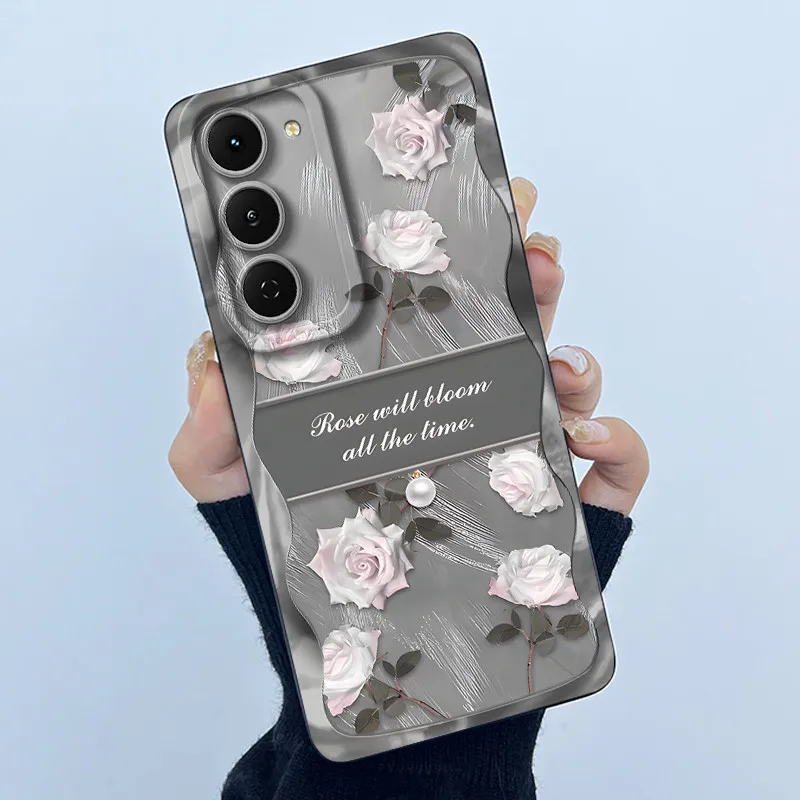 Fashion Simplicity Panda Flower Liquid Silicone Shockproof Soft Phone Case with Lens Protection
