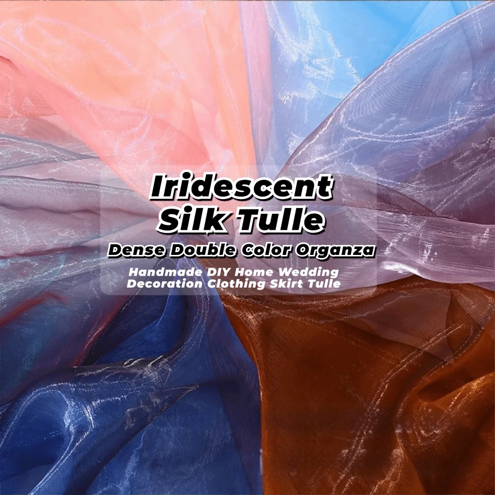 Two-Color Gradient Sheer Organza Mesh Fabric with Decorative Edge, 100x150cm