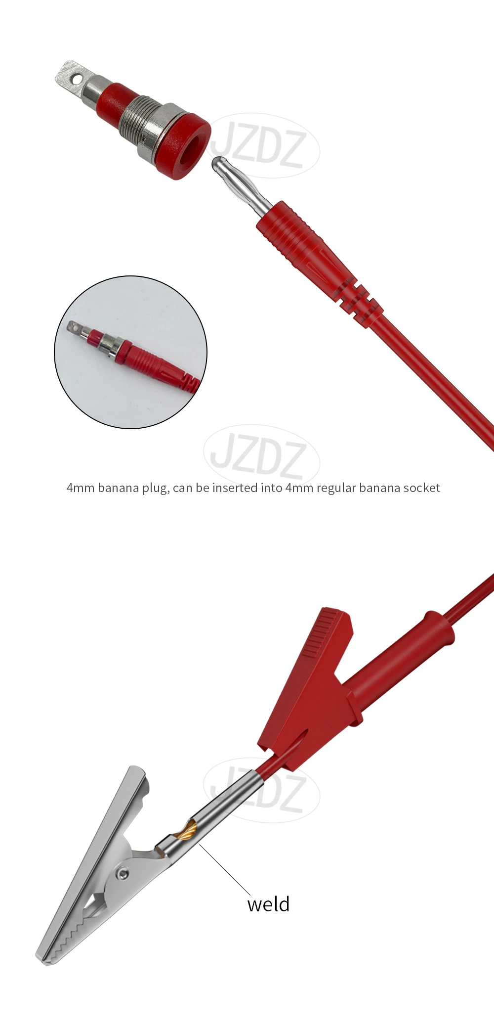 JZDZ 5 Stück 4 mm Bananenstecker auf Krokodilklemme, Multimeter-Messleitungen, Kabel, Leitungsdraht, 100 cm, elektrische Testwerkzeuge 70056C – Detail 3