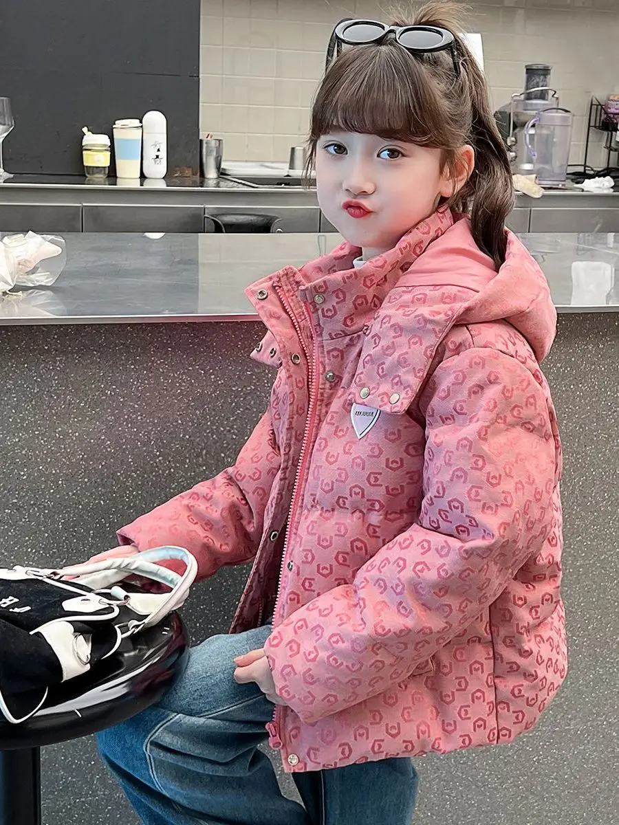 여아용 겨울 두꺼운 후드 다운 코튼 재킷 따뜻한 코트 브레드 스타일 아우터 아동복 폴리에스터 섬유 충전