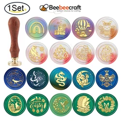 1PC Snake Wax Seal Stamp Moon Stars 30mm Removable Brass Head Sealing Stamp with Wooden Handle for Halloween Invitations Cards