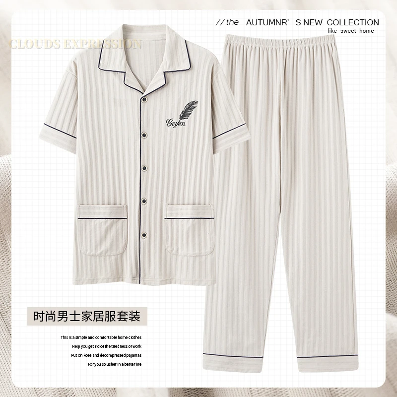 Pajama Sets Men's Knited Cotton Pajamas L-5XL Summer