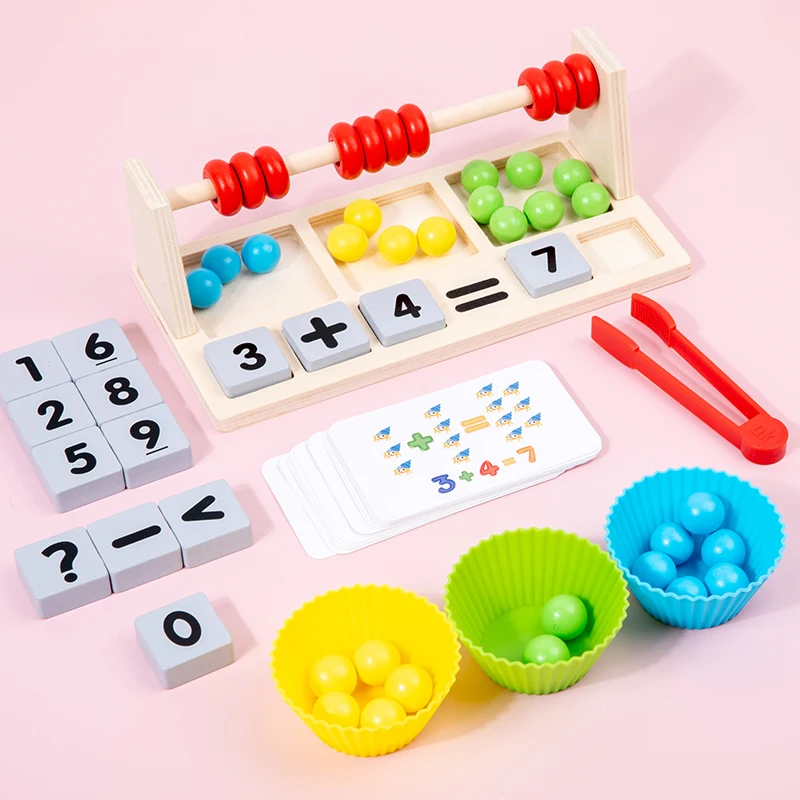 Montessori Wooden Toys Colorful Beads Calculation Frame Mathematics Operation Games Early Education AIDS Math Toys For Children