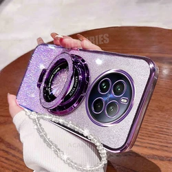 Glitter Plating Chain Case with Lanyard and Stand - Silicone Protective Cover for Realme C65 (SFCX SJS Purple)