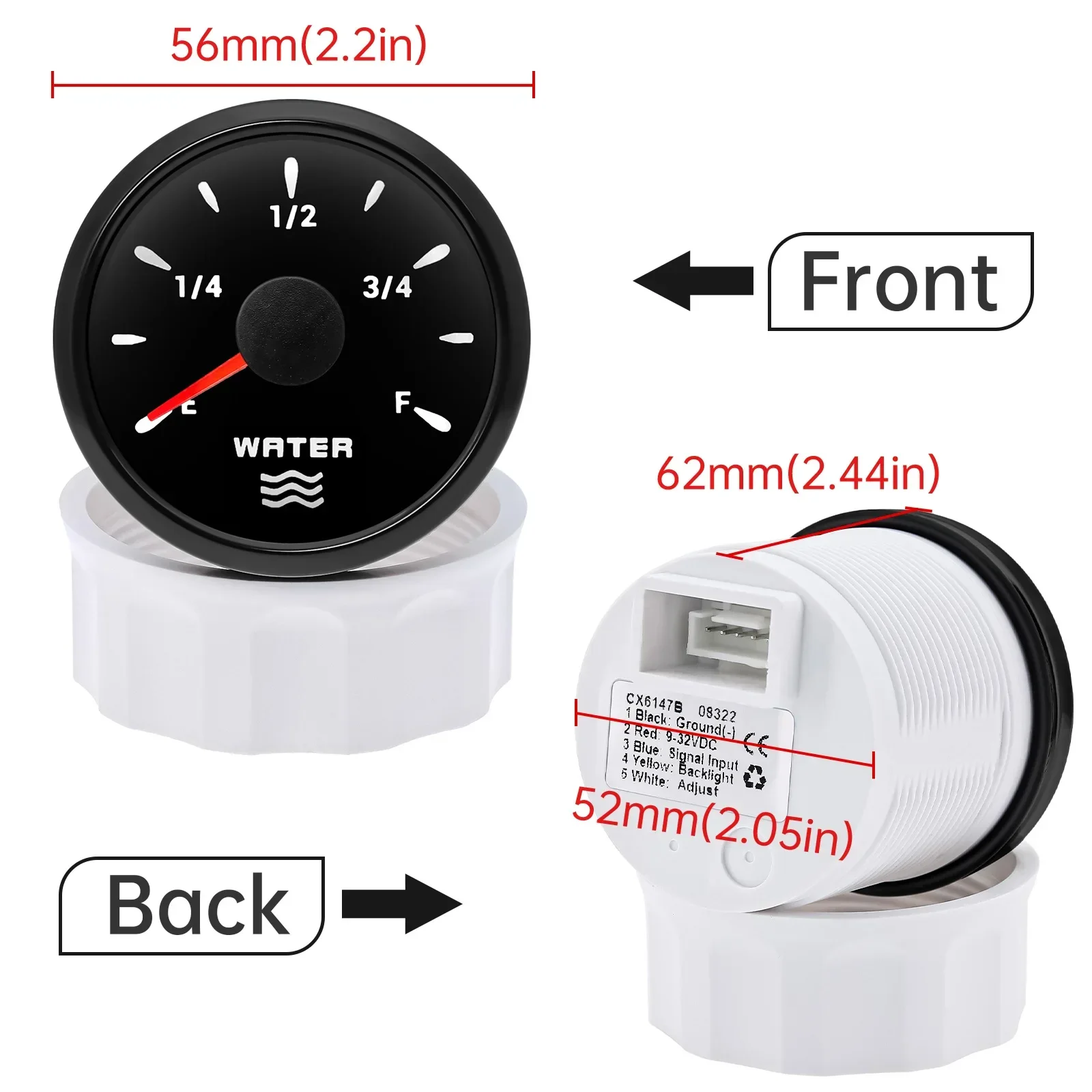 52mm 자동차 트럭 보트 게이지 방수 디지털 포인터 수위계 7색 백라이트 100mm-500mm 수위 센서