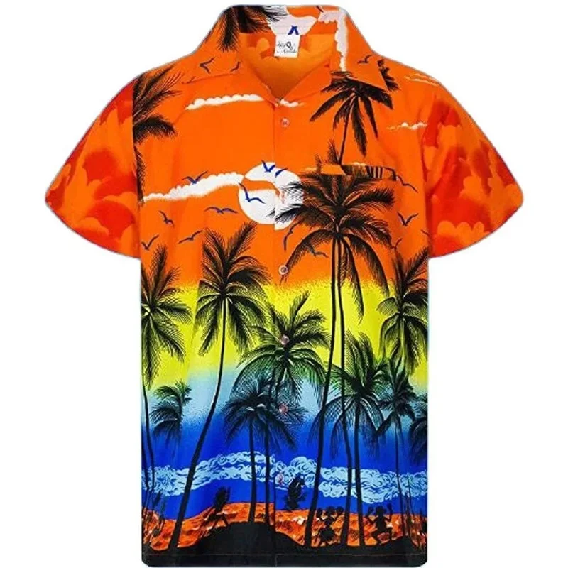 Camisas con estampado 3D de palmeras y mangas cortas para hombre, camisa hawaiana de gran tamaño con botones, blusas casuales de verano, camisa para hombre