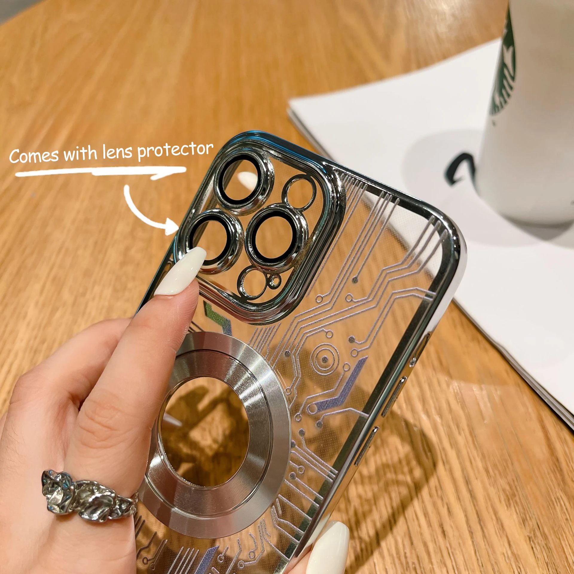 Фото Модный чехол для телефона с текстурой CD для iPhone 14, 13, 12, 11Promax, гальванизированный Магнитный защитный чехол с беспроводной зарядкой №4
