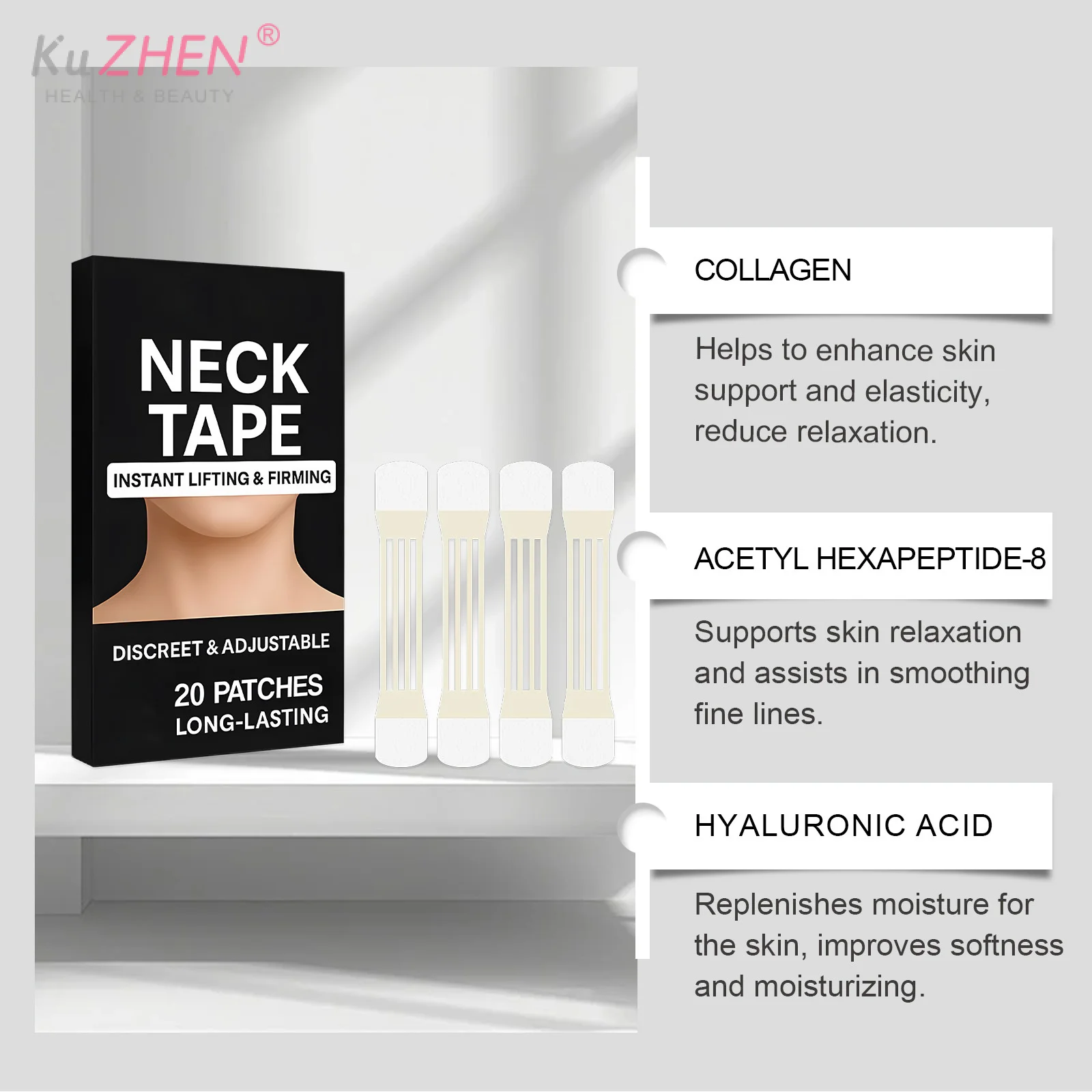 20Pcs 고무 보이지 않는 목 리프팅 테이프 패치 방수 탄력 목 주름 제거 접착 스티커 페이스 리프트 테이프