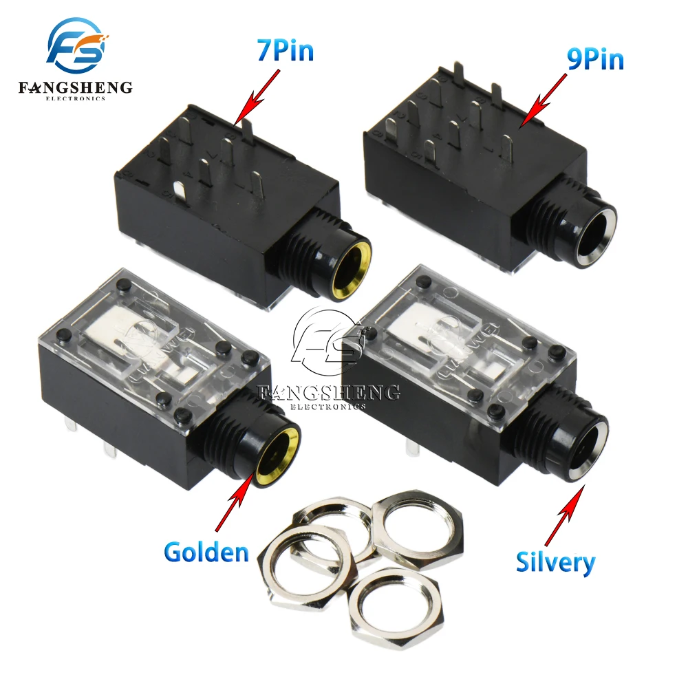 Uxcell 6.5mm 1/4" Stereo Jack PCB Panel Mount Connector – 9 Pin
