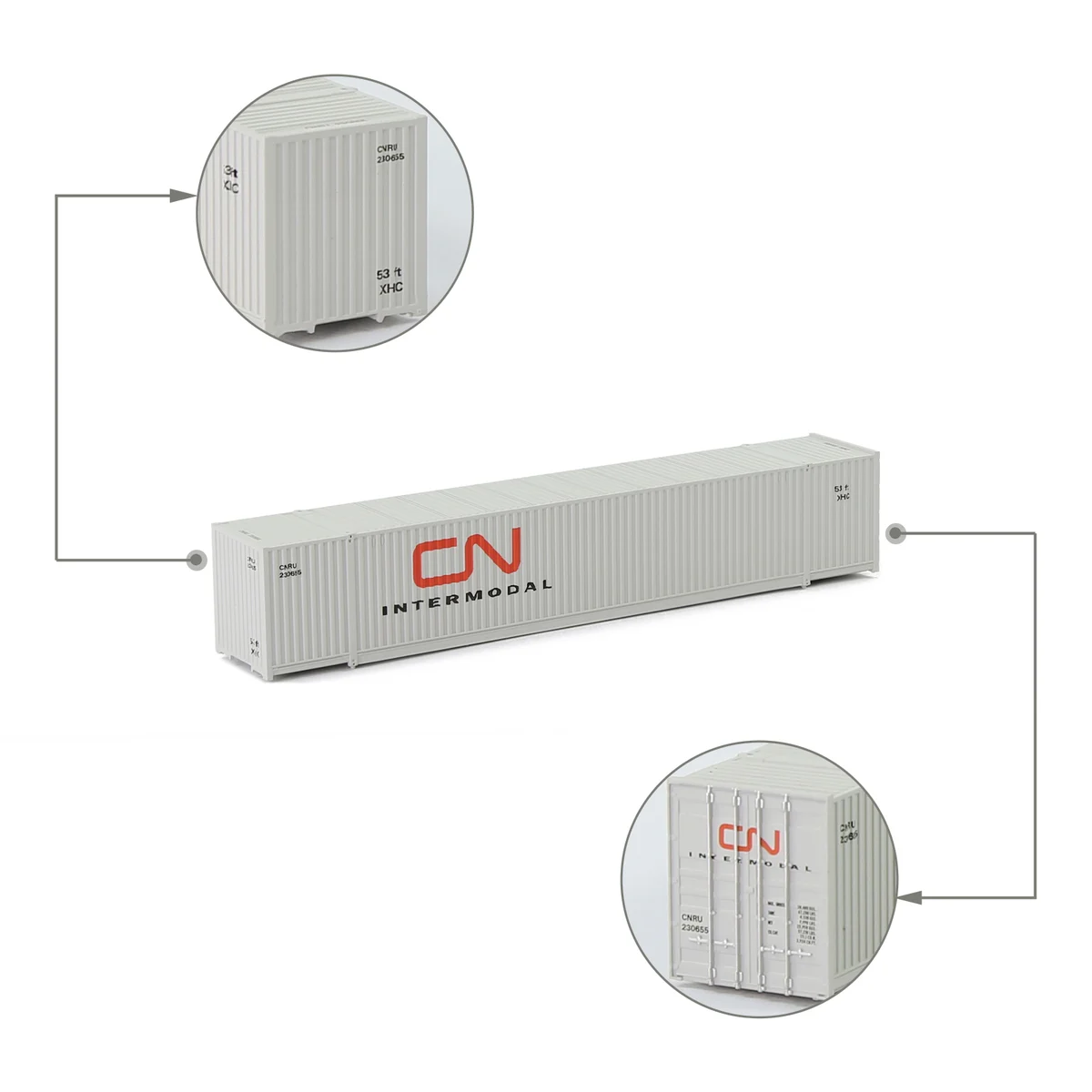 Evemodel 1pc N Scale 53ft Containers with Magnets 1:160 53' Shipping Cargo Box Model Trains C15009 — view 6