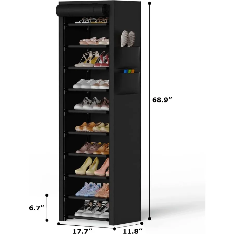 Vertical Narrow Shoe Rack Organizer Tall Shoe Rack for Closet Entryway 10 Tier NonWoven Cover Shoe Shelf Holds 2022 Pairs Free