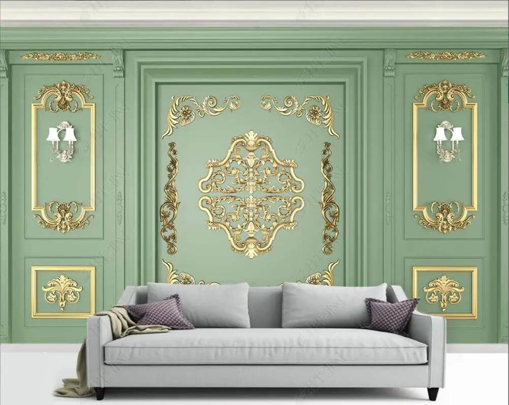 

3d photo Wallpapers custom mural European green background with golden pattern living room decoration wallpaper for walls 3d