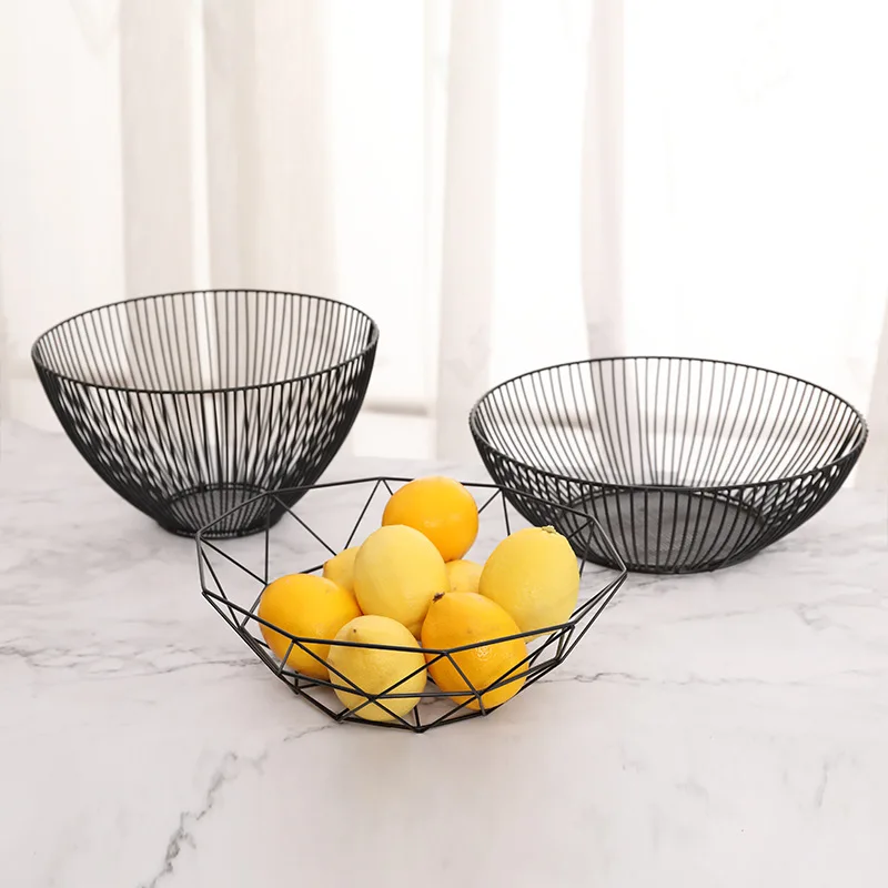 Nordic Style Geometric Vegetable Fruit Metal Wire Basket Kitchen Desktop Storage Bowl Container Table Fruit Plates Decoration
