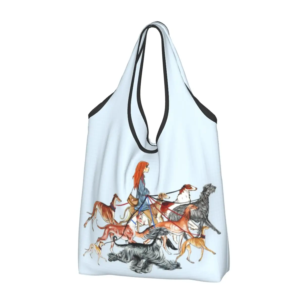 

Reusable Walking The Sighthounds Shopping Bag Women Tote Bag Portable Greyhound Whipppet Dog Groceries Shopper Bags