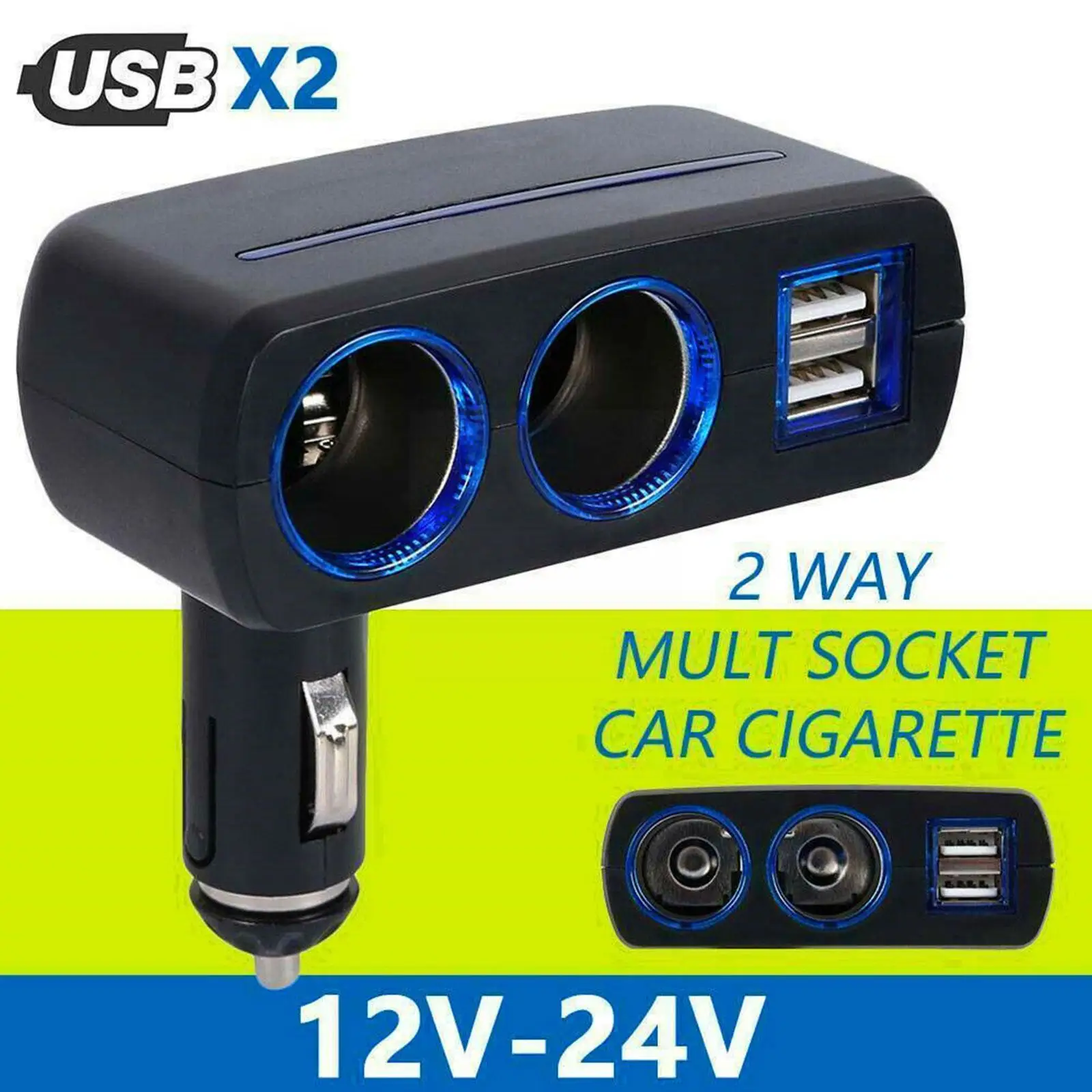 2 Way Car Cigarette Lighter Socket Adapter Dual USB Lighter Double Splitter Auto Vehicle 12V Splitter Power Plug Soc