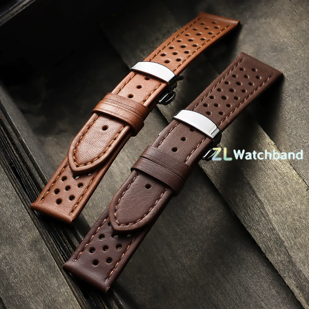Premium Genuine Cowhide Leather Watch Band with Butterfly Buckle - Universal Breathable Bracelet