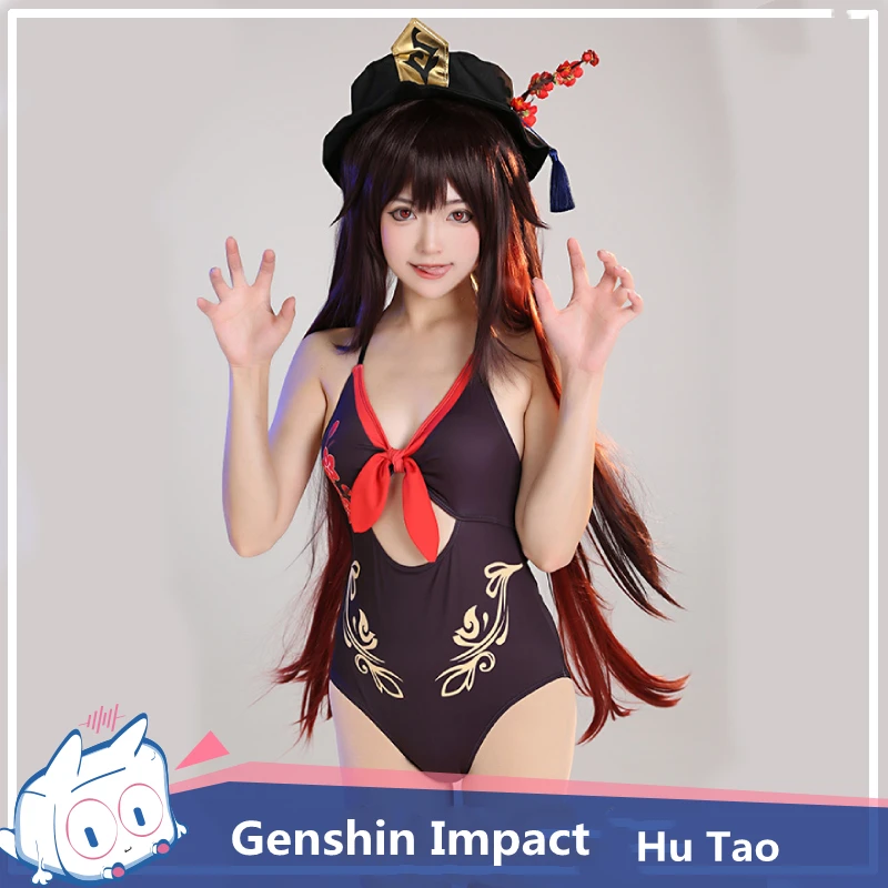 

Game Genshin Impact Косплей Hu Tao Купальник Летний аниме женский купальник 2022 цельный бикини тонкий с сумкой размеры