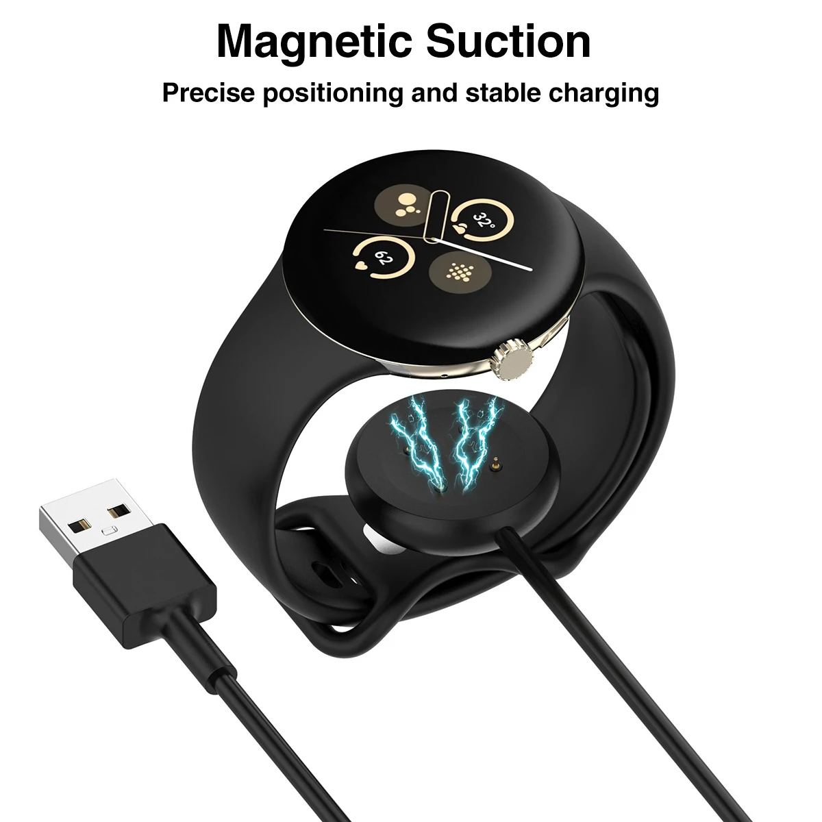 Magnetic USB-C Fast Charging Cable for Smartwatches - Black/White, 3.3Ft/1M