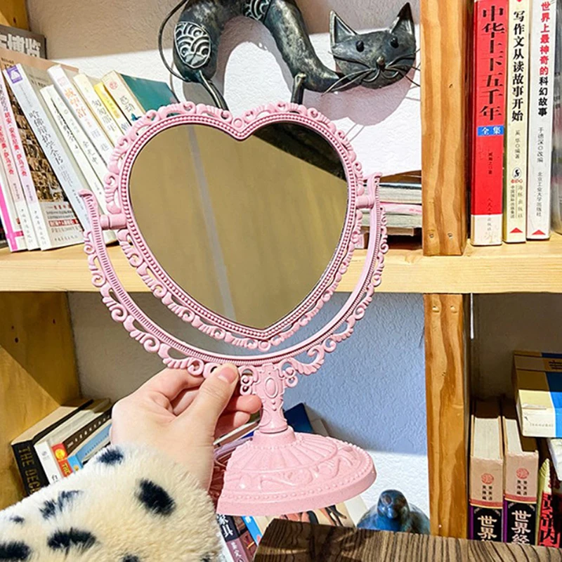 화장품용 하트 모양 거울, 기능성 내구성 책상 타입, 빈티지 유럽 스타일 메이크업 거울, 메이크업 포켓 컴팩트 거울