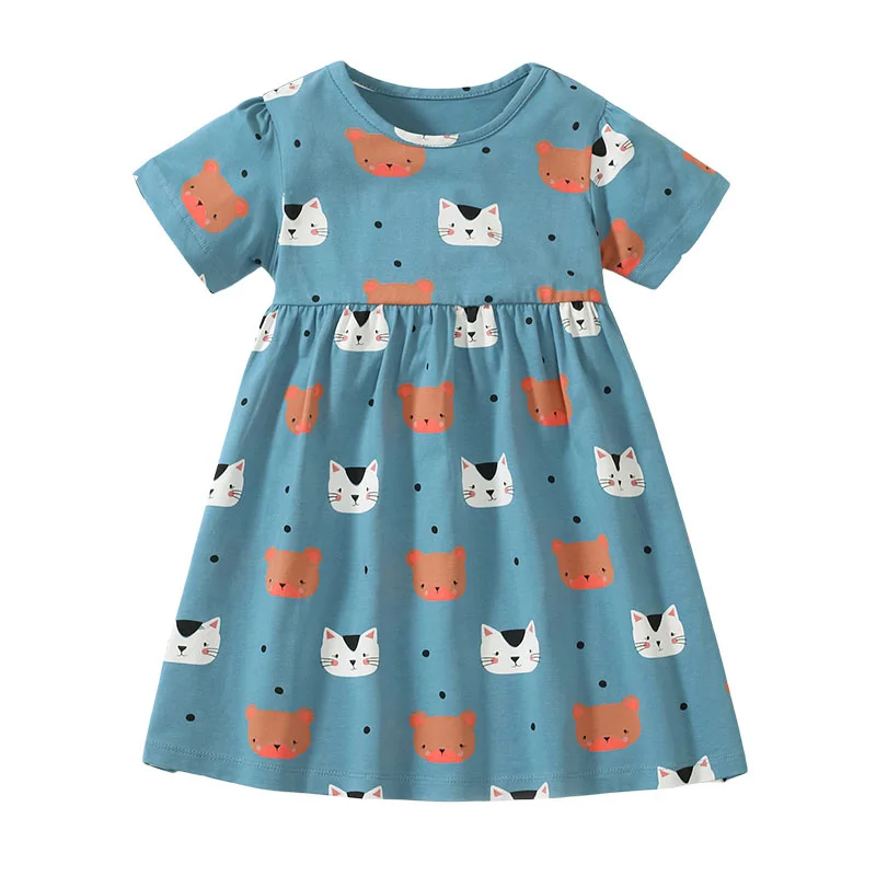 Jumping Meters 2-7 Years summer princess baby girls dresses animas print party birthday kids short sleeve frocks