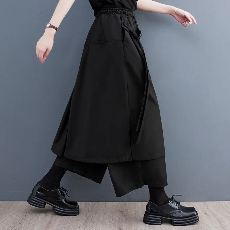 #2921 High Waisted Wide Leg Pants Women Loose Streetwear Asymmetrical Pants Female False Two Piece Pants Bandage Joggers Women 