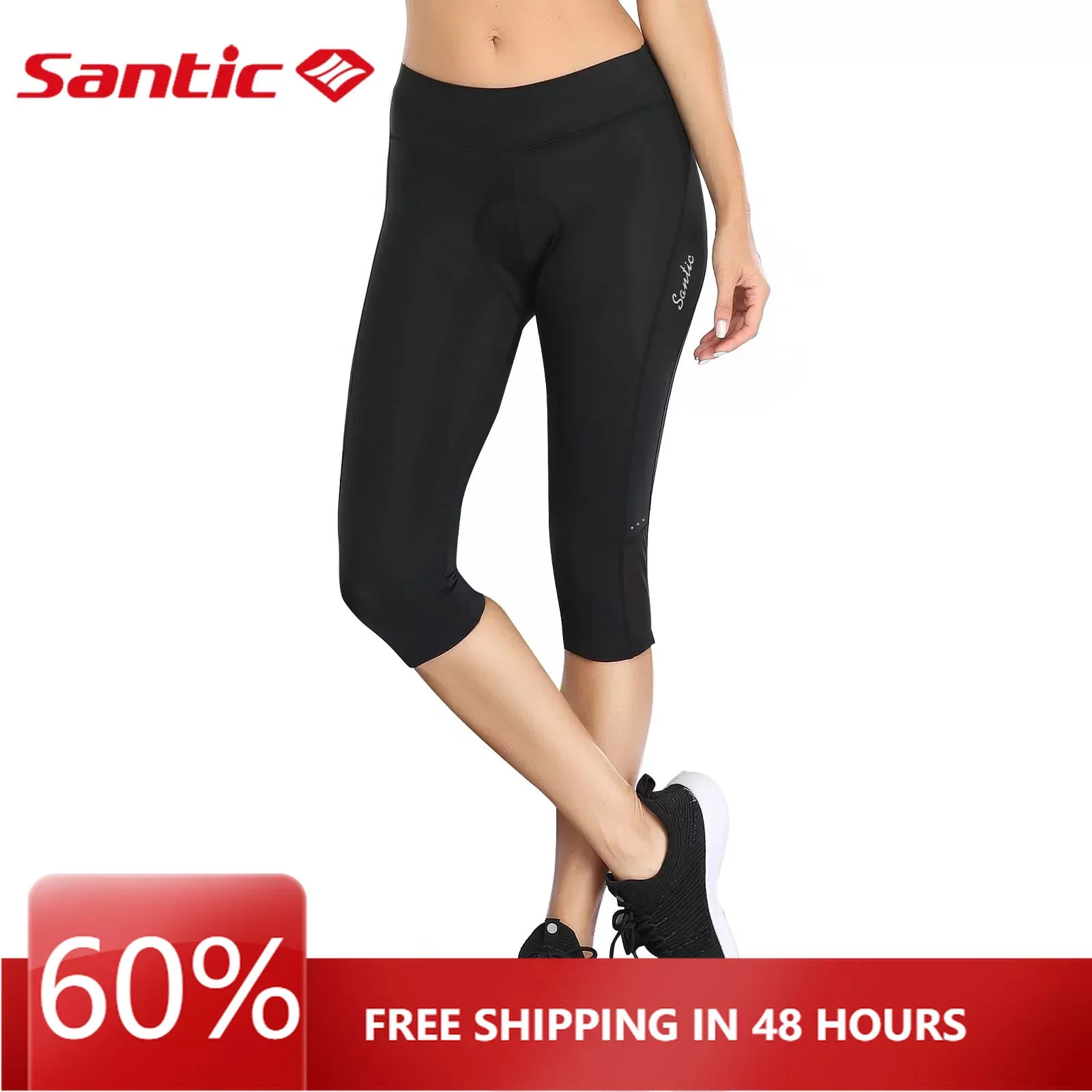 Santic-pantalones cortos de ciclismo para mujer, Capri con bolsillos, acolchados, 3/4
