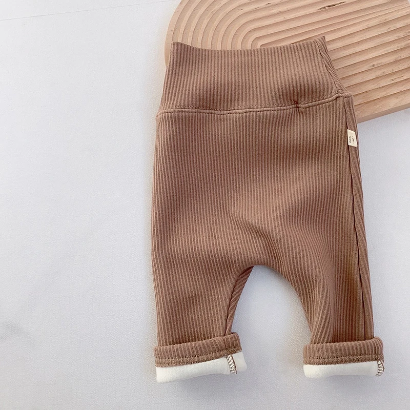 Baby Thermal Fleece Trousers High Waist Solid Color Pants