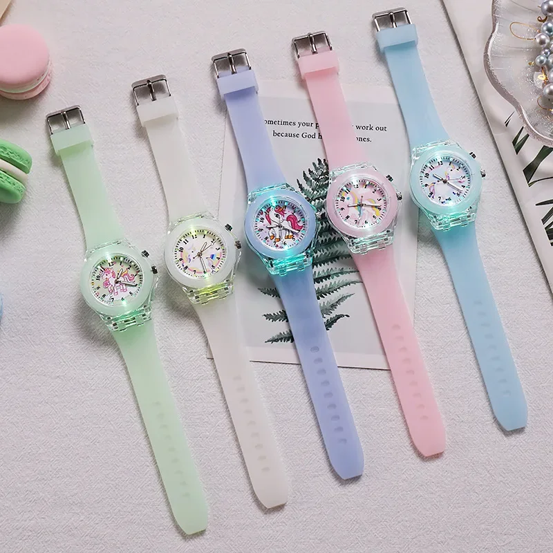 New Printed Silicone Band Kids's Watch for Cartoon Unicorn Watches At Night Quartz DIGITAL CLOCK Cute Girls Primary School 5