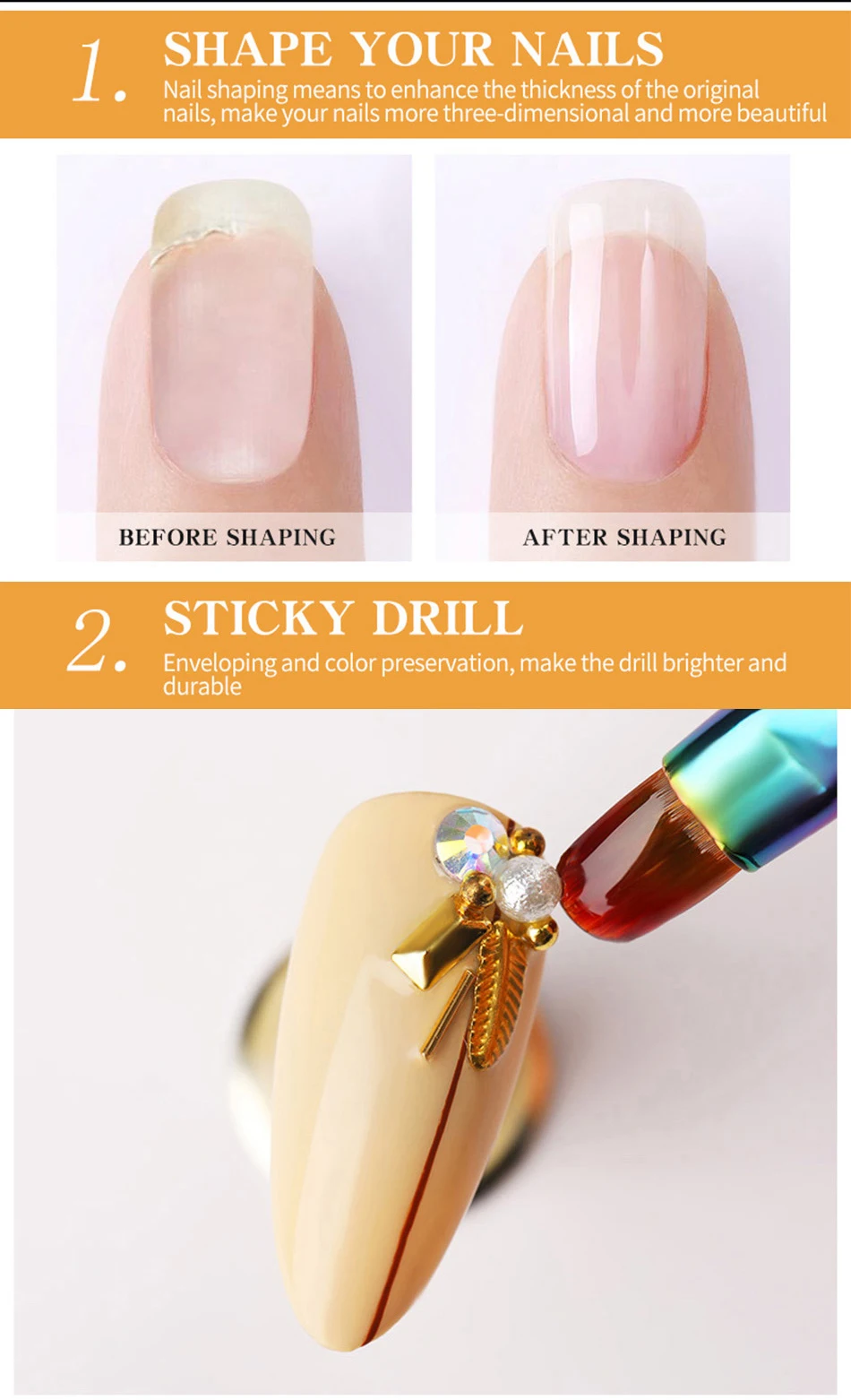 Description Picture 5 of itemBORN PRETTY 5 IN 1 No-wipe Top Coat Reinforcement Gel Nail Polish Efficient Function Adhesive Water Nail Art Gel DIY Design