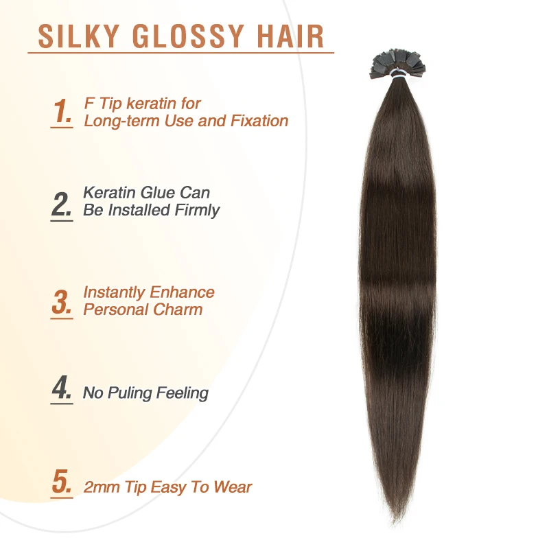 플랫 팁 헤어 익스텐션 케라틴 인간 헤어 익스텐션 퓨전 헤어 1x0.8cm 본드 14-22인치 비-레미 0.6g/스트랜드
