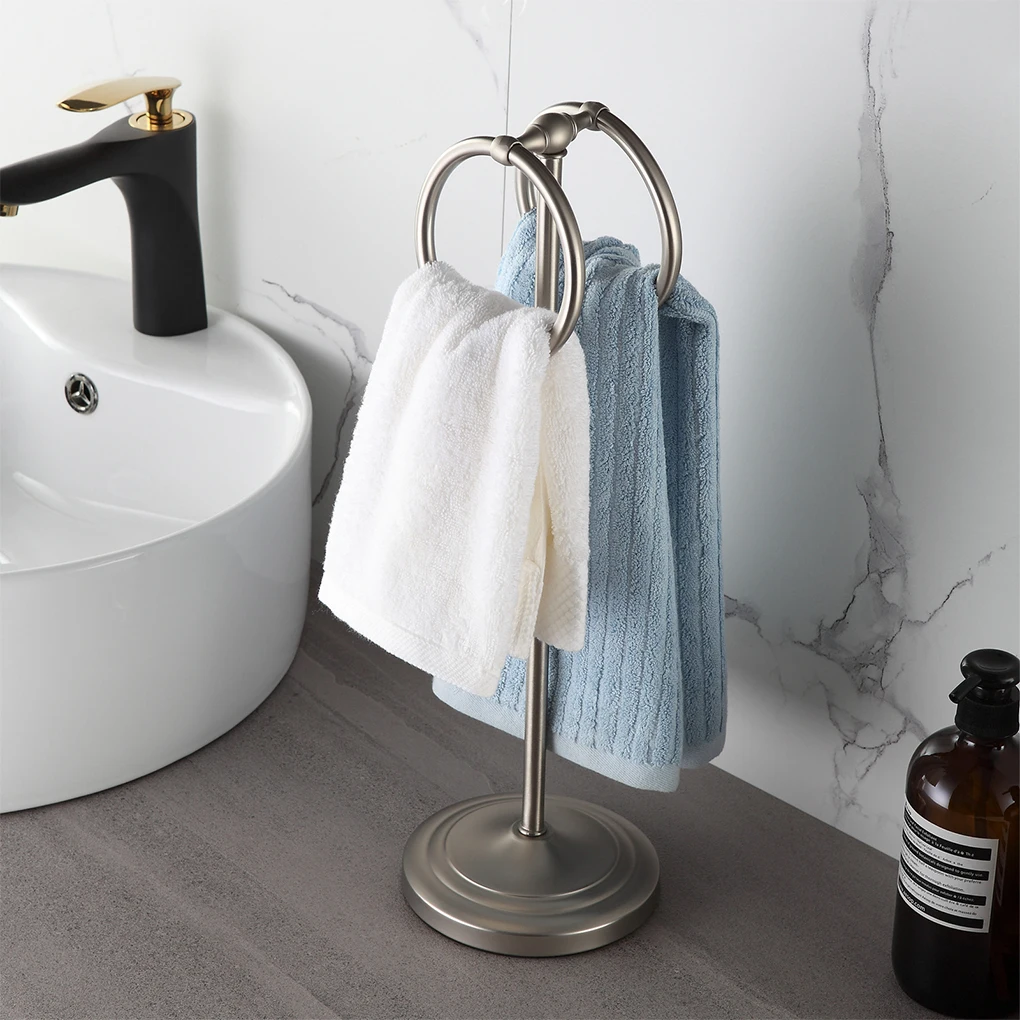 

Towel Stand Double Rings Hanging Holder Stainless Steel Table Rack Freestanding Towels Multifunction Organizer Home Hotel