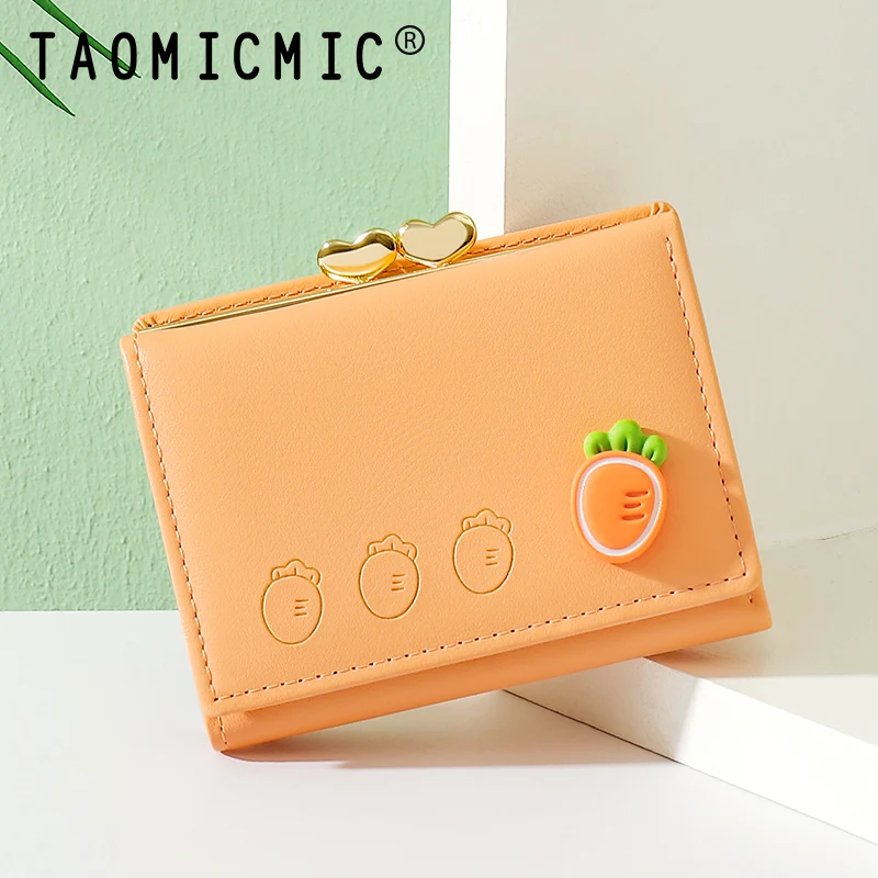 New Cute Folding Women's Korean Style Wallet Cartoon Mini Clip Creative Girl's Coin Purse Strawberry Pattern Student Storage Bag