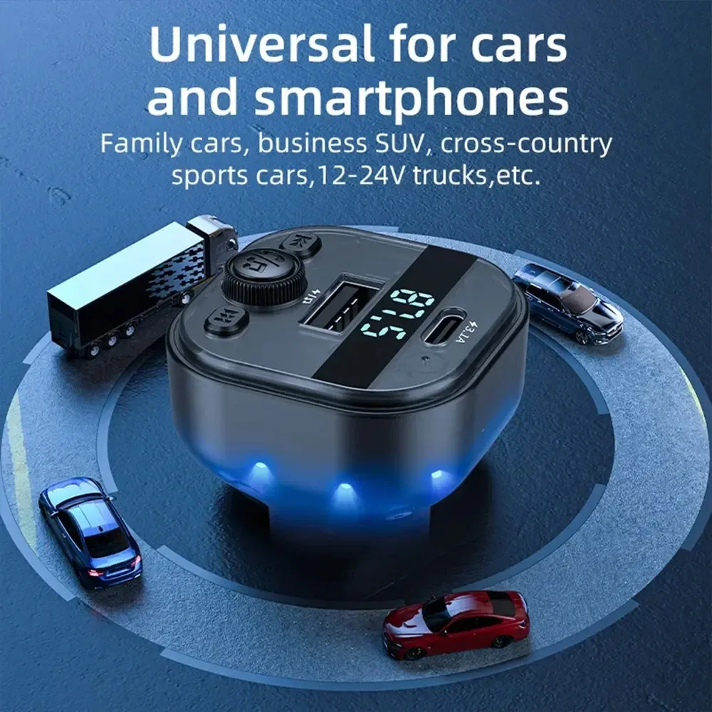 USB Type-C Car Charger FM Transmitter Bluetooth Wireless Car USB Charger Handsfree MP3 Player For iPhone 15 Xiaomi 14 Adapters