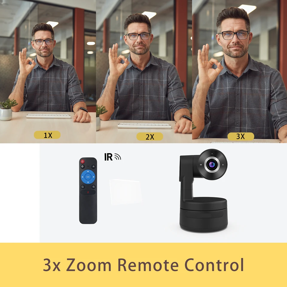 Pc Webcam Pc Web Camera Computer Camera Conference Camera 4K Auto Focus AI-Powered PTZ Webcam Remote Control Living Stream 3X Zoom Auto Track Online Meeting Video